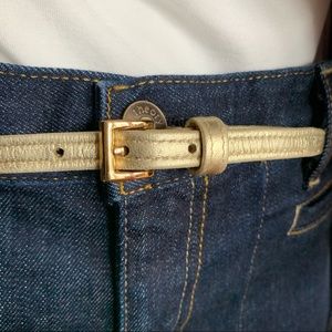 J. Crew Skinny Leather Belt, Sz M, Gold